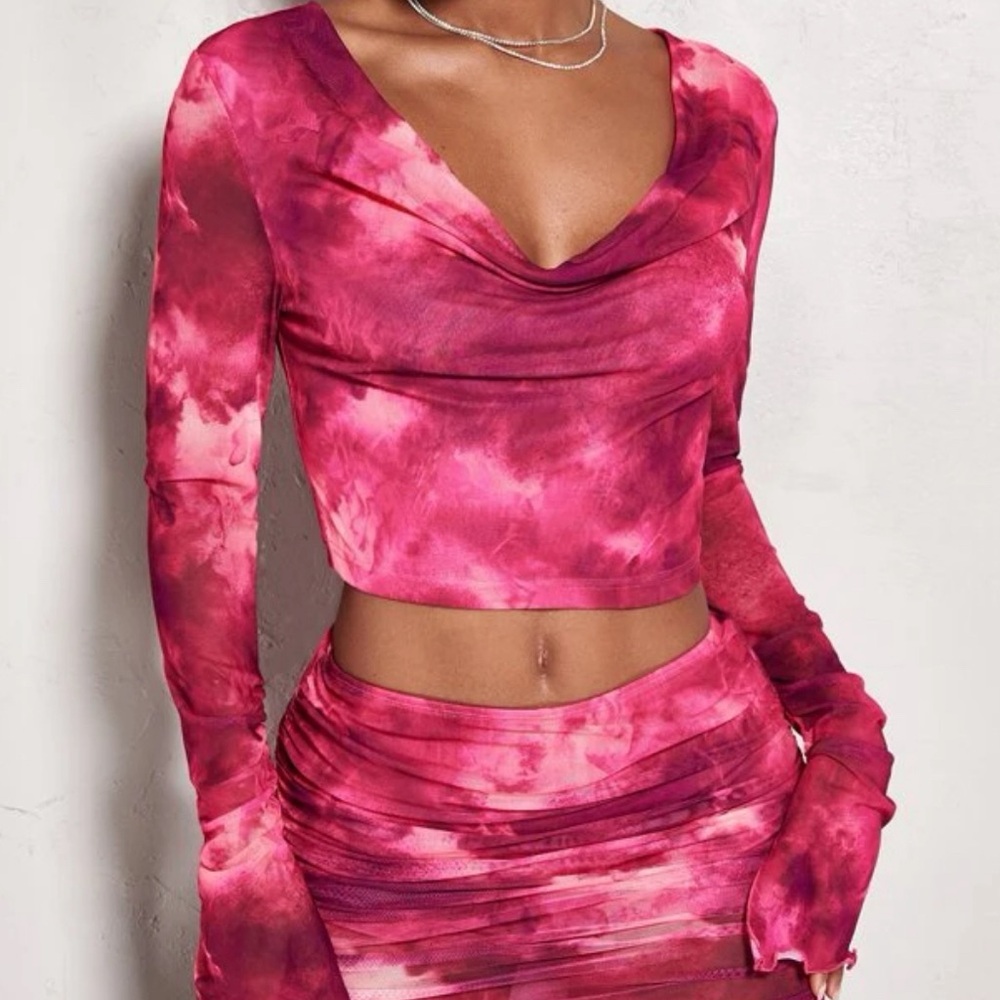 pink flounce long sleeve going out blouse